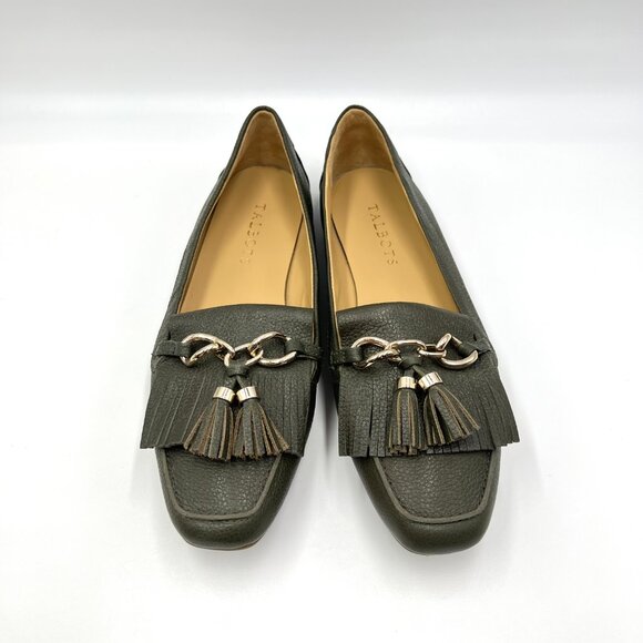Talbots Womens Size 8 8M Gray‎ Grey Leather Fringed Tasseled Flats Loafers Shoes - Picture 2 of 12